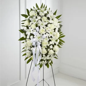 Exquisite Tribute Standing Spray-White Ribbon SJ