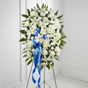 Exquisite Tribute Standing Spray-Blue Ribbon SJ